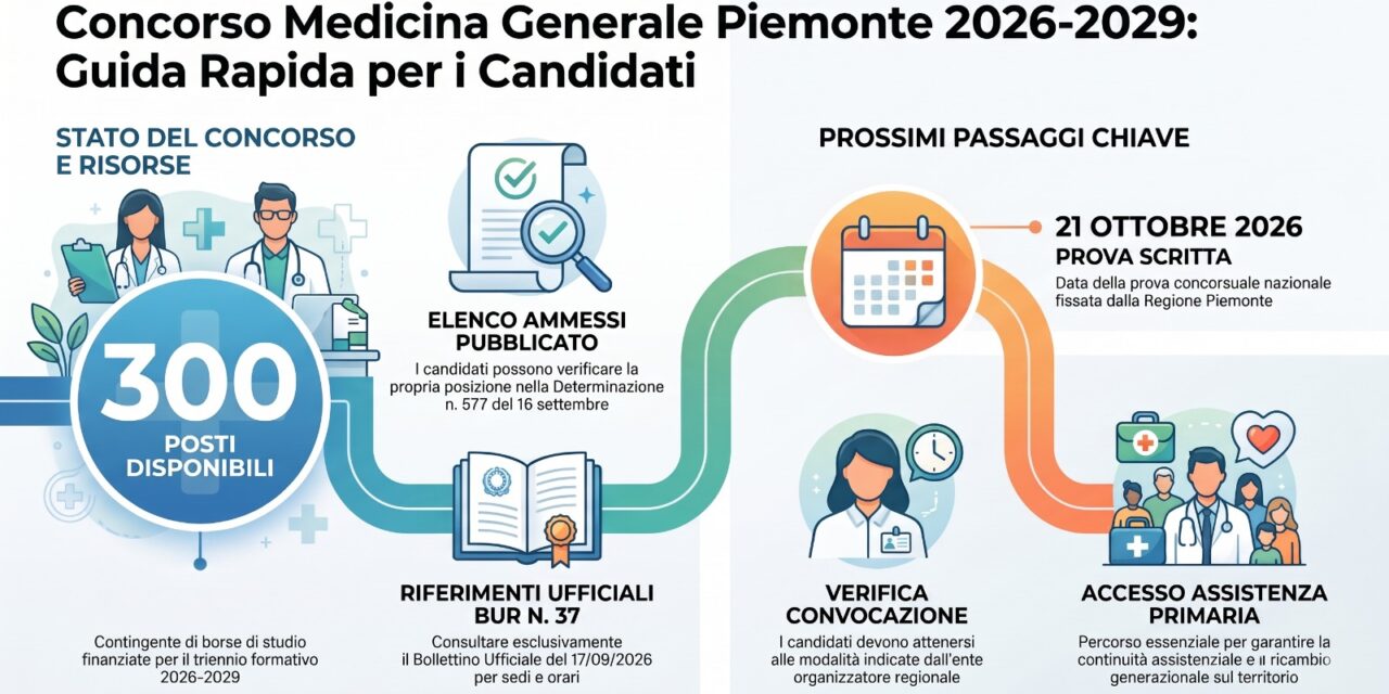 Formazione in medicina generale 2026-2029: in Piemonte sono 288 gli ammessi al concorso